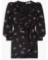 Alessandra Rich - Ruched Wrap-effect Floral-print Silk-jacquard Mini Dress - Lyst