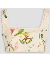 Agua Bendita - Amanda Cropped Embellished Floral-print Cotton Top - Lyst