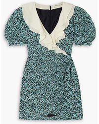 Alessandra Rich - Wrap-effect Ruffled Floral-print Silk-crepe Mini Dress - Lyst