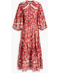byTiMo - Belted Floral-print Broderie Anglaise Cotton Midi Dress - Lyst