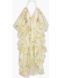 Zimmermann - Cold-shoulder Tiered Floral-print Silk-organza Maxi Dress - Lyst