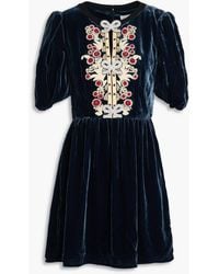 Saloni - Camille Embellished Floral-Print Velvet Mini Dress - Lyst