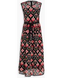 RED Valentino - Belted Guipure Lace Midi Dress - Lyst