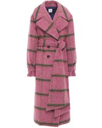 Stella Jean Belted Checked Brushed-felt Coat Pink