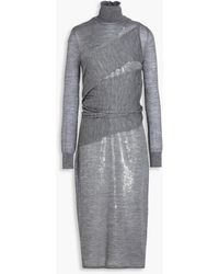 Victoria Beckham - Drapiertes midikleid aus meliertem strick mit rollkragen und pailletten - Lyst