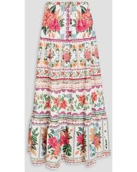FARM Rio - Tiered Floral-print Cotton-poplin Maxi Skirt - Lyst