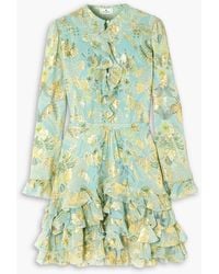 Etro - Ruffled Metallic Floral-jacquard Silk-chiffon Mini Dress - Lyst