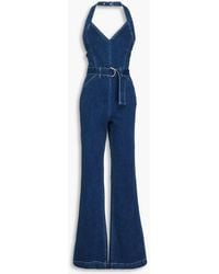 PAIGE - Leenah Belted Denim Halterneck Jumpsuit - Lyst