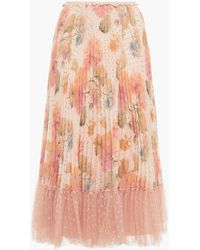 RED Valentino - Pleated Floral-print Georgette And Point D'espirit Midi Skirt - Lyst