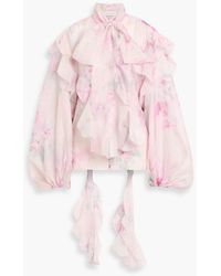 Zimmermann - Pussy-Bow Floral-Print Linen And Silk-Blend Gauze Top - Lyst