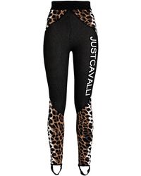 Just Cavalli Leopard-print Intarsia-knit leggings - Black