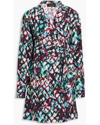 Saloni - Mari Pleated Silk Satin-jacquard Mini Wrap Dress - Lyst