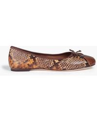 Tory Burch - Tory Charm Bow-embellished Snake-effect Leather Ballet Flats - Lyst