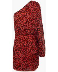 Michelle Mason One-shoulder Leopard-print Silk Mini Dress - Red