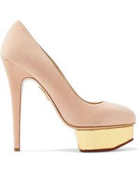 Charlotte Olympia Dolly Suede Platform Court Shoes - Natural