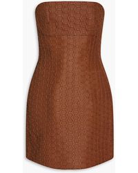Roberto Cavalli - Strapless Woven Leather Mini Dress - Lyst
