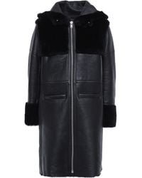 Maje Shearling Hooded Coat Black