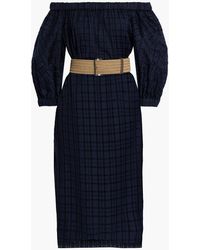 Brunello Cucinelli - Off-the-shoulder Belted Cotton-blend Jacquard Dress - Lyst