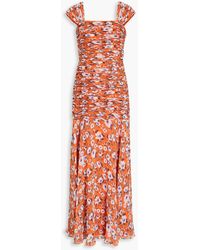 Mikael Aghal - Ruched Floral-print Chiffon Maxi Dress - Lyst
