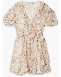 Evarae - Ava Ruffled Printed Silk-georgette Mini Wrap Dress - Lyst