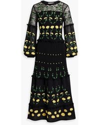 Valentino Garavani - Embroidered Lace-paneled Crocheted Cotton-blend Maxi Dress - Lyst