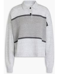 Brunello Cucinelli - Gestreifter pullover aus einer leinen-baumwollmischung mit polokragen und metallic-effekt - Lyst