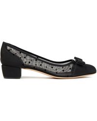 Ferragamo Vara Bow-embellished Flocked Mesh And Grosgrain Court Shoes - Black