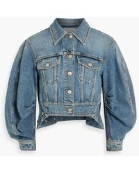 McQueen - Asymmetric Cropped Denim Jacket - Lyst