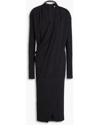 Brunello Cucinelli - Wrap-effect Bead-embellished Wool-blend Jersey Midi Dress - Lyst