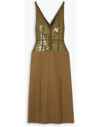 Victoria Beckham - Sequined Wool-paneled Silk Midi Dress - Lyst