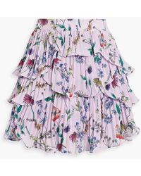 AMUR - Ruffled Pleated Floral-print Chiffon Mini Skirt - Lyst