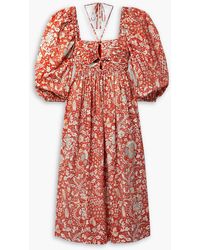 Ulla Johnson - Alessa Cutout Ruched Floral-print Cotton-poplin Midi Dress - Lyst