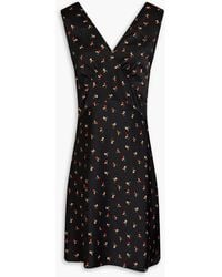 Victoria Beckham - Gathered Hammered Floral-print Satin-crepe Mini Dress - Lyst