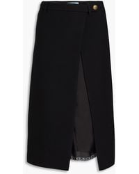 Prada - Layered Wool And Silk-Blend Crepe And Satin Midi Wrap Skirt - Lyst