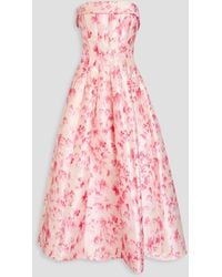 Philosophy Di Lorenzo Serafini - Trägerloses maxikleid aus twill mit floralem print - Lyst
