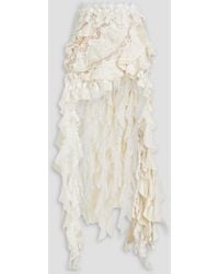 Zimmermann - Asymmetric Ruffled Cotton-blend Lace, Shantung And Organza Maxi Skirt - Lyst