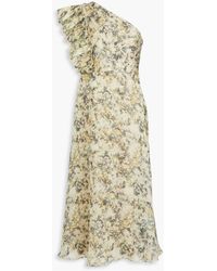 Mikael Aghal - One-shoulder Floral-print Crepe De Chine Midi Dress - Lyst
