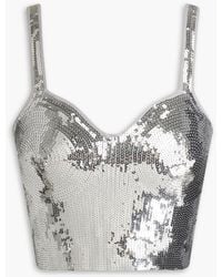 Sandro - Cropped oberteil aus rippstrick mit pailletten - Lyst
