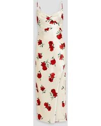 Nicholas - Valentine drapiertes midikleid aus glänzendem crêpe mit floralem print - Lyst
