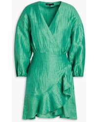Maje - Crinkled Linen-blend Mini Wrap Dress - Lyst
