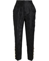 Dolce & Gabbana Cropped Floral-jacquard Tapered Trousers - Black