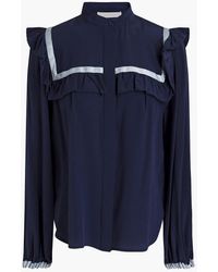 See By Chloé Satin-trimmed Silk Crepe De Chine Blouse - Blue