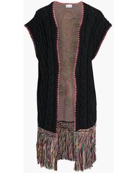 Red(V) - Fringed Intarsia Knit-paneled Cable-knit Cotton Cardigan - Lyst