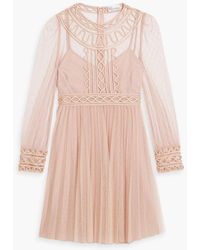 RED Valentino - Satin-trimmed Pleated Point D'esprit Mini Dress - Lyst