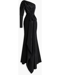 Rhea Costa - One-sleeve Draped Satin And Crepe Gown - Lyst