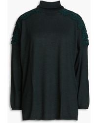 Valentino Garavani - Lace-trimmed Wool, Silk And Cashmere-blend Turtleneck Sweater - Lyst
