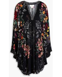 Camilla - Crystal-embellished Floral-print Stretch-jersey Mini Dress - Lyst