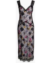 Anna Sui - Layered Floral-print Crepe De Chine And Lace Midi Dress - Lyst