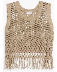 Brunello Cucinelli - Fringed Open-Knit Silk And Linen-Blend Top - Lyst