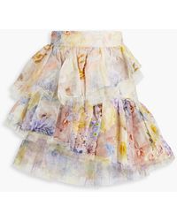 Zimmermann - Ruffled Floral-print Silk And Linen-blend Gauze Mini Skirt - Lyst